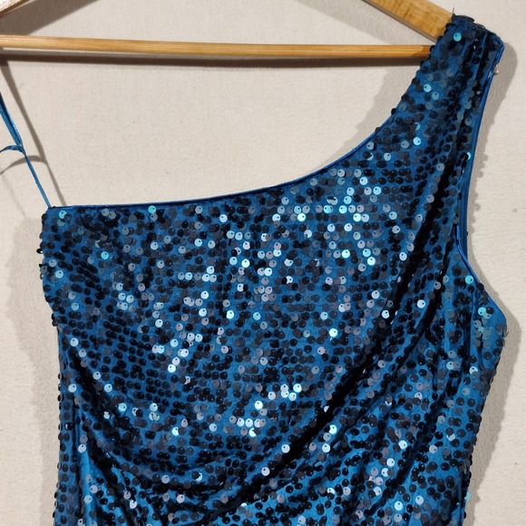 Lily Rose NWT Teal Blue Sequin‎ One Shoulder Mini Dress Party Cocktail HOCO M - Picture 4 of 11